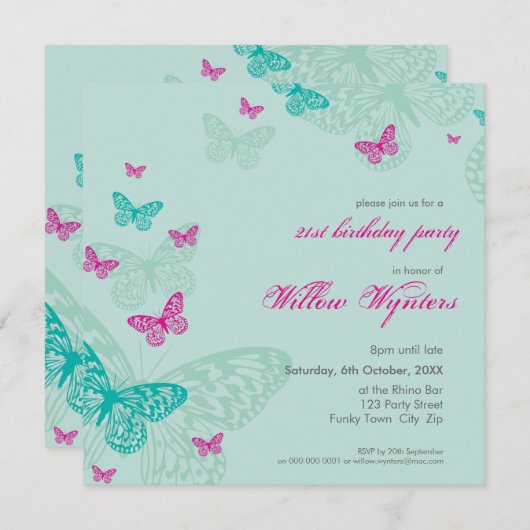 SPECIALE GEBEURTENIS UITNODIGT:: Vlinders 5SQ Kaart (Voorkant / Achterkant)