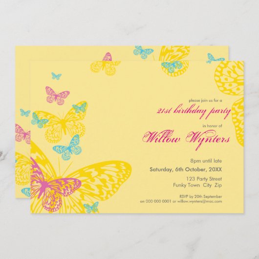 SPECIALE GEBEURTENIS UITNODIGT:: Vlinders 6L Kaart (Voorkant / Achterkant)