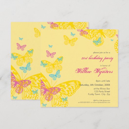 SPECIALE GEBEURTENIS UITNODIGT:: Vlinders 6SQ Kaart (Voorkant / Achterkant)