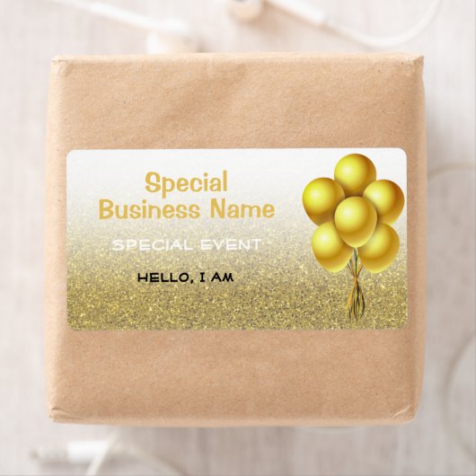 Speciale gebeurtenisballonnen Gold Glitter Name Ta Etiket (Insitu)