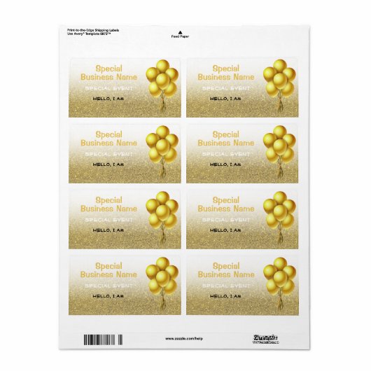 Speciale gebeurtenisballonnen Gold Glitter Name Ta Etiket (Full Sheet)