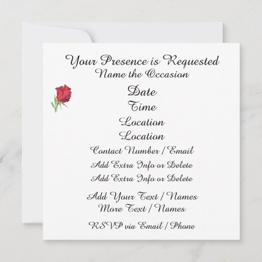 Speciale gelegenheid Red Ribbon en Roos Uitnodigin Kaart (Achterkant)