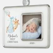 Speciale Giraffe Eerste kerstfoto Verzilverd Omlijst Ornament (Links)