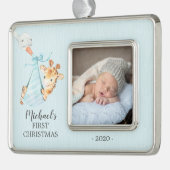 Speciale Giraffe Eerste kerstfoto Verzilverd Omlijst Ornament (Links)