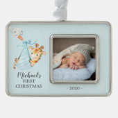 Speciale Giraffe Eerste kerstfoto Verzilverd Omlijst Ornament (Voorkant)