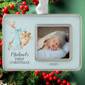 Speciale Giraffe Eerste kerstfoto Verzilverd Omlijst Ornament