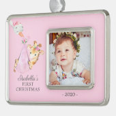 Speciale Giraffe Eerste kerstfoto Verzilverd Omlijst Ornament (Links)
