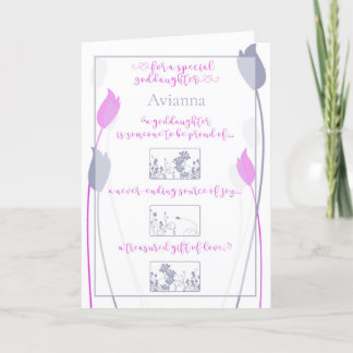 Speciale goddochter Roze Grey Tulips Card Feestdagen Kaart