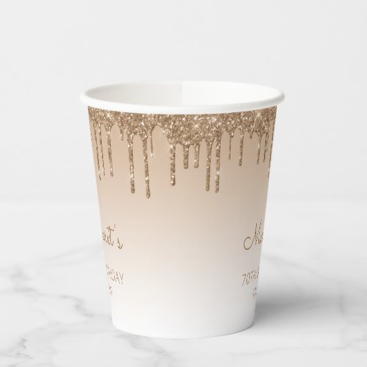 Speciale Gold Glitter Drip 70e verjaardag Papieren Bekers (Links)
