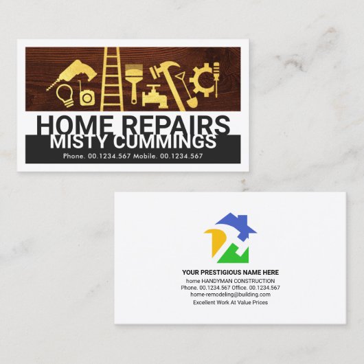 Speciale Gold Handyman tools op hout Visitekaartje (Voorkant / Achterkant)