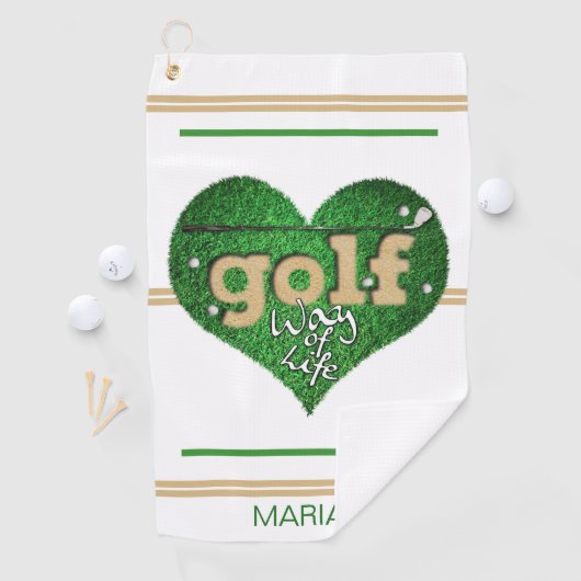 Speciale GOLF-levenswijze wit/groen/mosterd Golfhanddoek (Insitu)