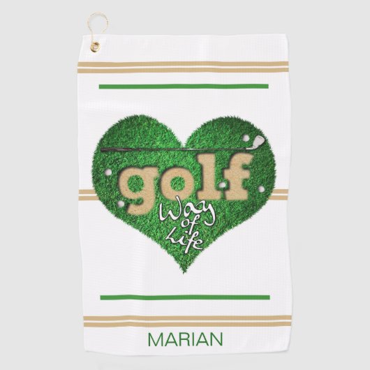 Speciale GOLF-levenswijze wit/groen/mosterd Golfhanddoek (Voorkant)