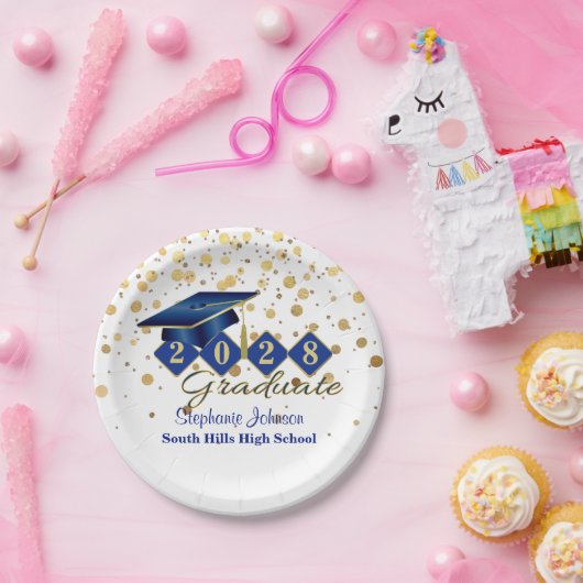Speciale Graduation Party Blue & Gold 20XX Papieren Bordje (Feest)