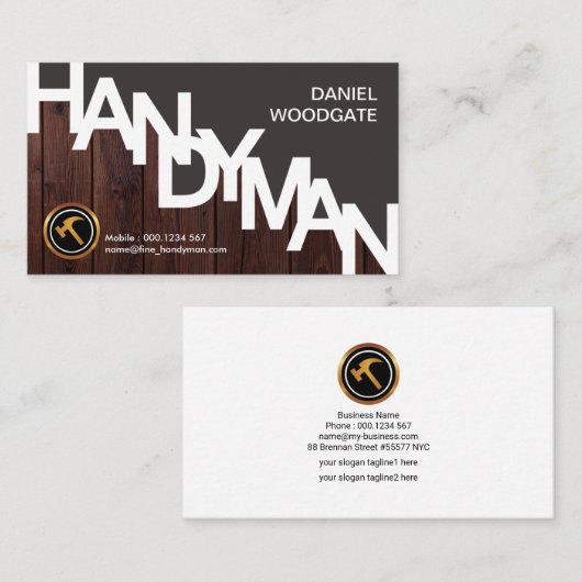 Speciale handyman Sign Wood Grain Fence Contractan Visitekaartje (Voorkant / Achterkant)