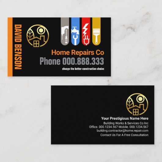 Speciale Handyman Tools Tab Home Reparatie Visitekaartje (Voorkant / Achterkant)