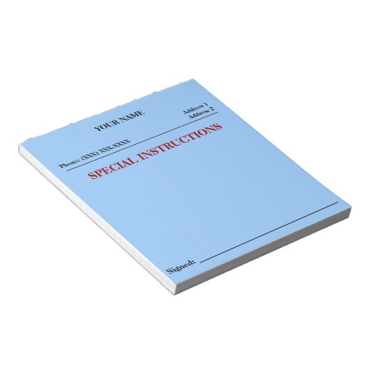 Speciale instructies Slip Note Pad (blauw) Notitieblok (Schuin)