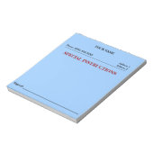 Speciale instructies Slip Note Pad (blauw) Notitieblok (Linkerzijde)