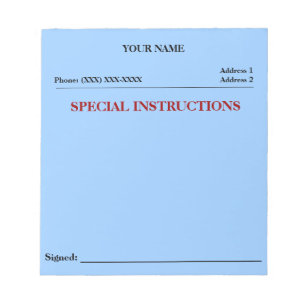 Speciale instructies Slip Note Pad (blauw) Notitieblok