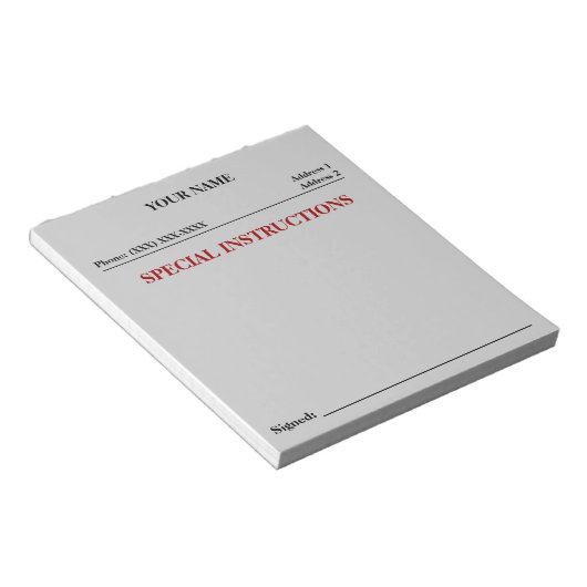Speciale instructies Slip Note Pad (grijs) Notitieblok (Schuin)