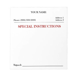 Speciale instructies Slip Note Pad (wit) Notitieblok