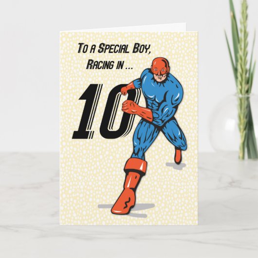 Speciale Jongen 10e Verjaardag Superheld Kaart (Voorkant)