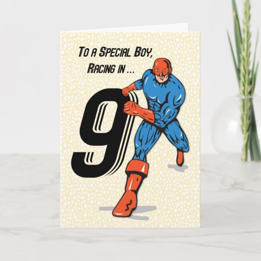 Speciale jongen 9e verjaardag superheld kaart (Voorkant)