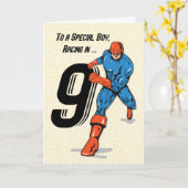 Speciale jongen 9e verjaardag superheld kaart (Gele Bloem)