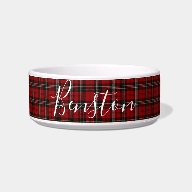 Speciale keramische hond en kat Bowl Red Tartan Voerbakje (Voorkant)