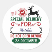 Speciale Kerstbezorging gepersonaliseerd Ronde Sticker (Voorkant)