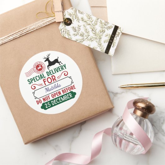 Speciale Kerstbezorging gepersonaliseerd Ronde Sticker (Geschenken)