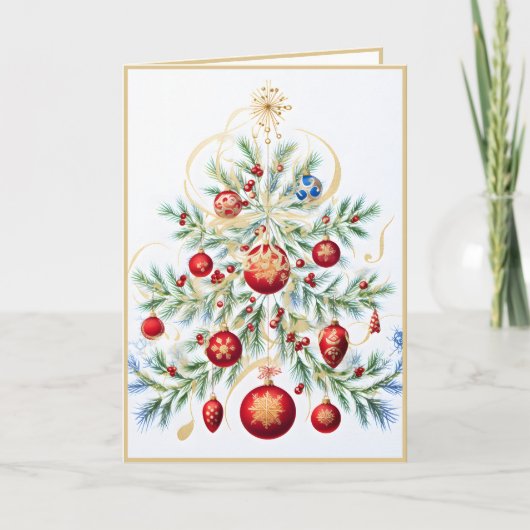 Speciale Kerstboom met Rode Ornamenten Kaart (Voorkant)