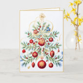 Speciale Kerstboom met Rode Ornamenten Kaart (Gele Bloem)
