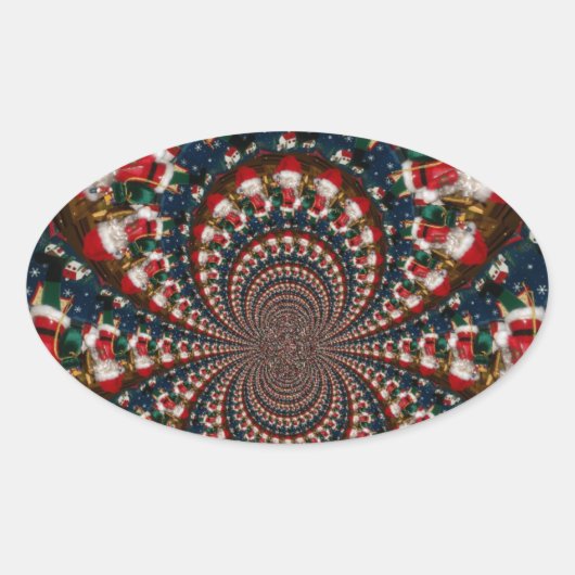 Speciale Kerstman Kaleidoscoop Ontwerp Ovale Sticker (Voorkant)