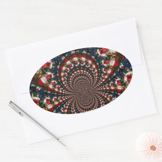 Speciale Kerstman Kaleidoscoop Ontwerp Ovale Sticker (Envelop)