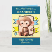 Speciale kleinzoon aap kinder blauwe verjaardag kaart (Voorkant)