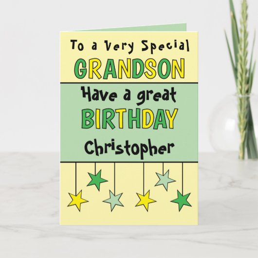 Speciale kleinzoon naam groene verjaardag kaart (Voorkant)