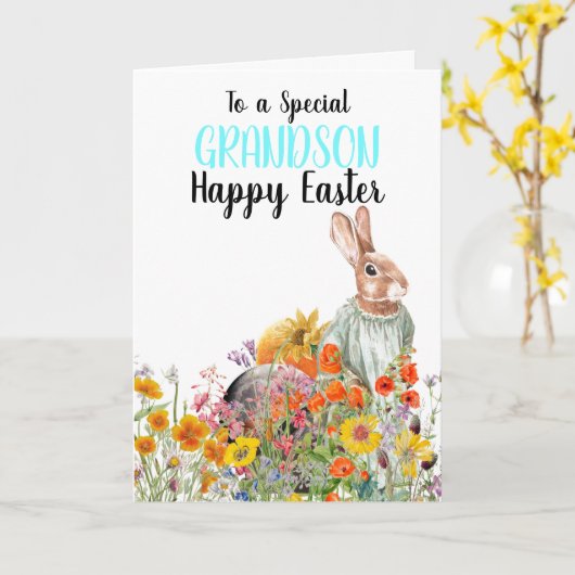 Speciale Kleinzoon Vintage Konijn Kaart (Gele Bloem)