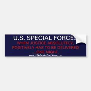 SPECIALE KRACHTEN VAN DE VS - NACHTTIME LEVERING BUMPERSTICKER