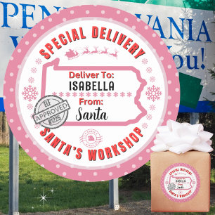 Speciale levering aan Santa Child in Pennsylvania Ronde Sticker