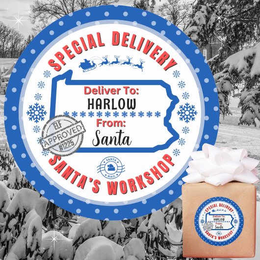Speciale levering aan Santa Child in Pennsylvania Ronde Sticker