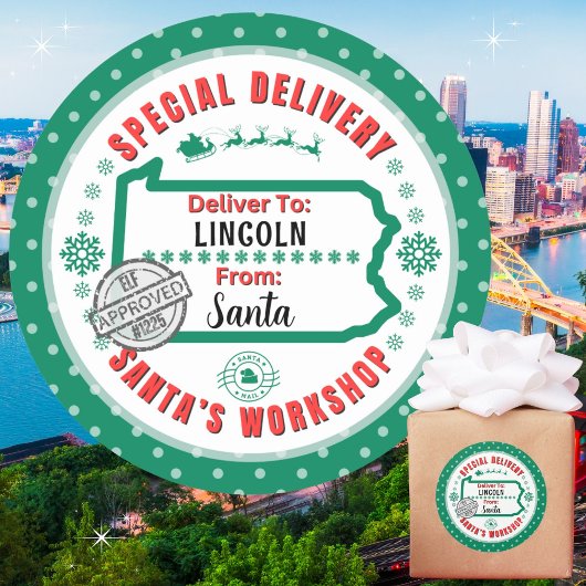 Speciale levering aan Santa Child in Pennsylvania Ronde Sticker