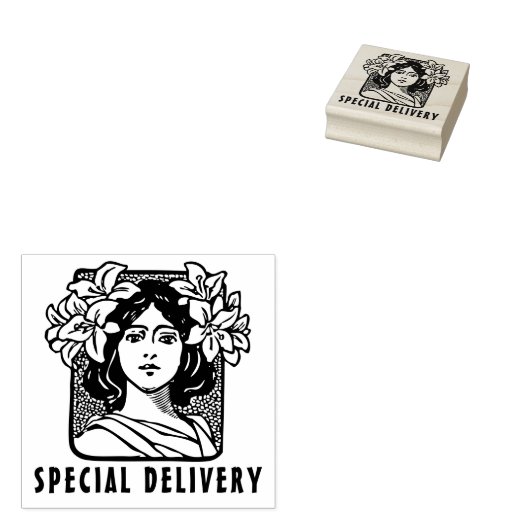 Speciale levering Art Nouveau dame met bloemen Rubberstempel (Gestempeld)