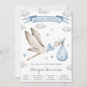 Speciale levering! Baby Boy Blue Stork Baby shower Kaart