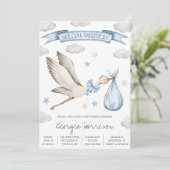 Speciale levering! Baby Boy Blue Stork Baby shower Kaart (Staand voorkant)