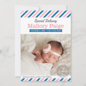 Speciale Levering Baby Meisje Foto Roze Blauw Gebo Aankondiging (Voorkant)