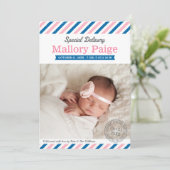 Speciale Levering Baby Meisje Foto Roze Blauw Gebo Aankondiging (Staand voorkant)