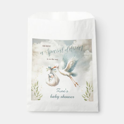 Speciale Levering Blauw  Ooievaar Baby shower Bedankzakje (Voorkant)