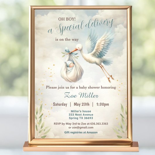 Speciale Levering Blauw  Ooievaar Baby shower Kaart