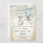 Speciale Levering Blauw  Ooievaar Baby shower Kaart (Voorkant)