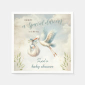 Speciale Levering Blauw  Ooievaar Baby shower Servet (Voorkant)